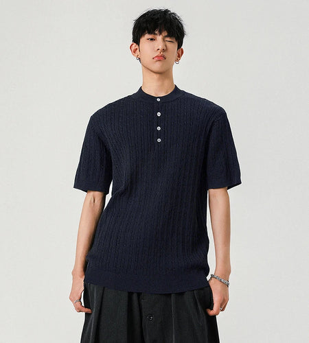 Men's T-shirts Short Sleeve Button Design New Korean Style Solid Color Round Neck Trendy Simple Male Tees 9W1938