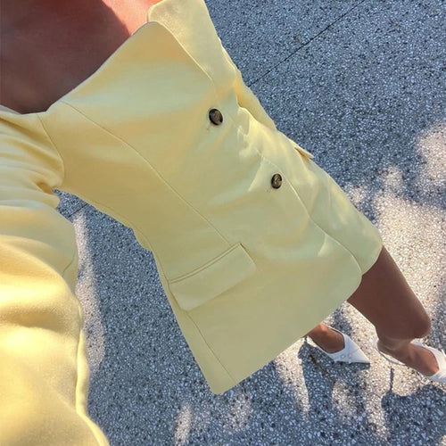 Load image into Gallery viewer, Off-shoulder Strapless Sexy Blazer Dress For Women Fashion Solid Zipper Two Pocket Long Sleeve Backless Mini Dress
