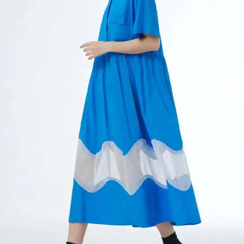 Load image into Gallery viewer, Women Blue Perspective Big Size Shirt Dress New Lapel Short Sleeve Loose Fit Fashion Tide Spring Summer 2025 1DF8791
