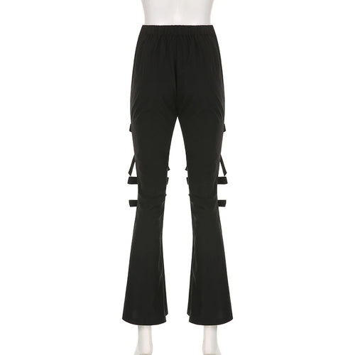 Load image into Gallery viewer, Harajuku Bandage Black Flare Pants Chic Design Lace Up Bow Female Trousers Full Length Gothic Casual Sweatpants
