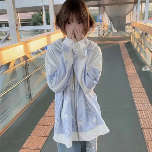 Load image into Gallery viewer, Streetwear Vintage Contrast Coats Women Loose Y2k Aesthetic Cartoon Print Jackets Casual Oversized Harajuku Kawaii Hoodies Top
