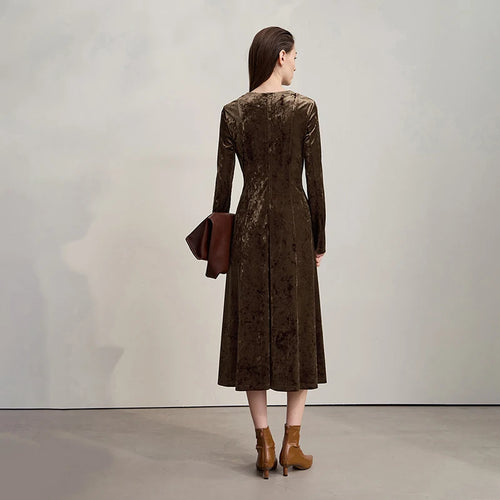 Womens Dresses 2025 Autumn New Retro Long Sleeves A-Line Dress Ladies O-neck Slim Knitted Elegance Woman Clothing 12553103