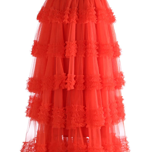 Load image into Gallery viewer, High Elastic Waist Rose Red Mesh Layers Elegant Ball Gown Half-body Skirt Women Fashion New Spring Autumn 2025 1DJ1272
