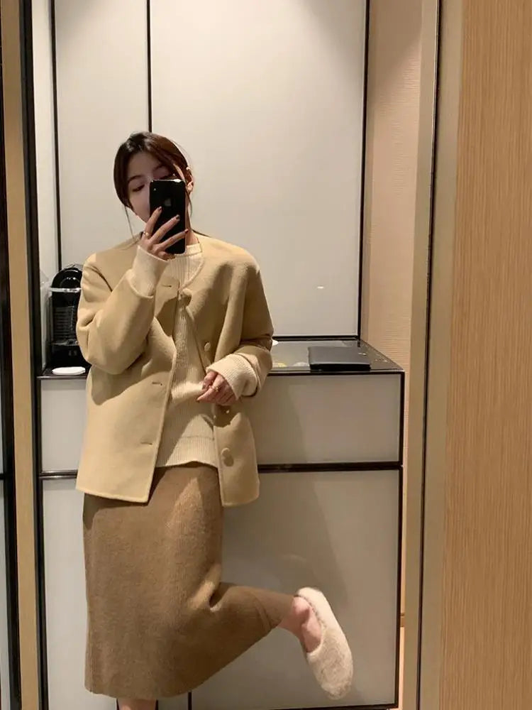 Autumn Winter Korean Fashion Solid Wrapped Hip Knitted Long Skirt Women's 2024 Elegant High Waist Festival Skirt Trendy Ladies