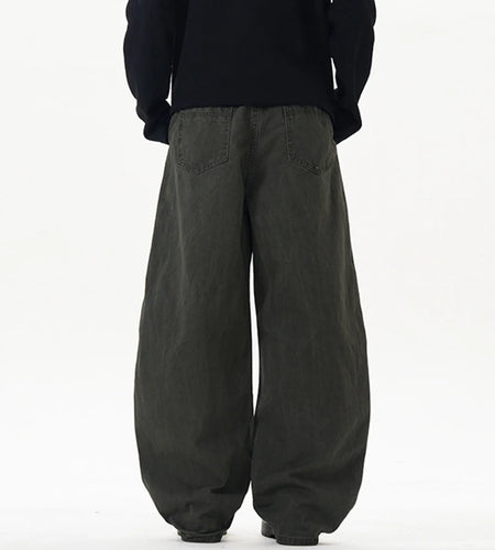 Men's Causal Pants New American Style Washed Design Pleated Curved Knife Trendy Male Loose Wide Leg Trousers Summer 9W1901