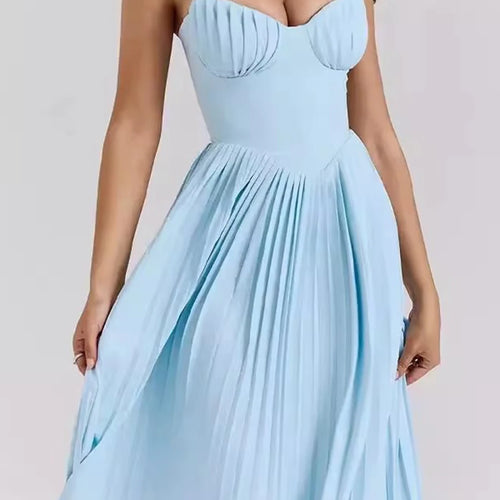 Load image into Gallery viewer, Solid Spliced Folds Slimming Dresses For Women Strapless Sleeveless High Waist Temperament Long Dress Female New
