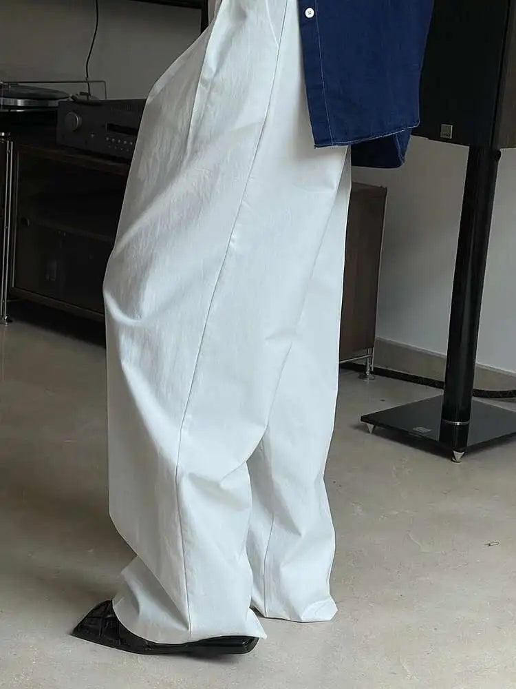High Waist White Brief Pocket Pleated Long Wide Leg Pants New Trousers Women Fashion Tide Spring Autumn 2025 1DH4972