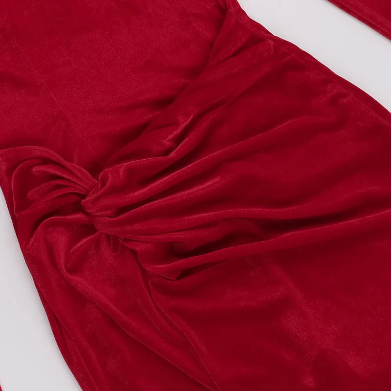 Velvet Long Sleeve Sexy Maxi Dress For Women Autumn Winter New Square Collar Thigh High Split Evening Club Party Dress