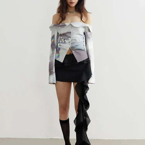 Load image into Gallery viewer, High Waist Black Irregular Ruffles Burr Personality Mini Half-body Skirt Women Fashion Tide New Spring Summer 2025 1DF6154
