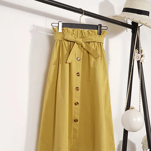 Load image into Gallery viewer, Summer Autumn Skirts Womens 2024 Midi Knee Length Korean Elegant Button High Waist Skirt Female Pleated School Skirt
