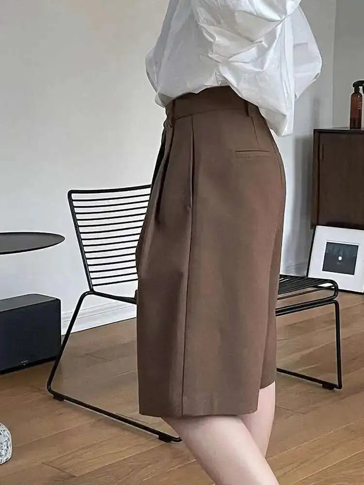 Women Gray Pleated Pocket Elegant Casual Wide Leg Shorts New High Waist Trousers Fashion Tide Spring Summer 2025 1DH4866