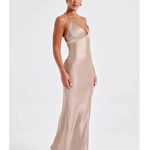 Load image into Gallery viewer, Sexy Sleeveless Backless Slim Fitting Dress For Women Elegant Party Evening Long Dress Satin Temperament Female Vestidos
