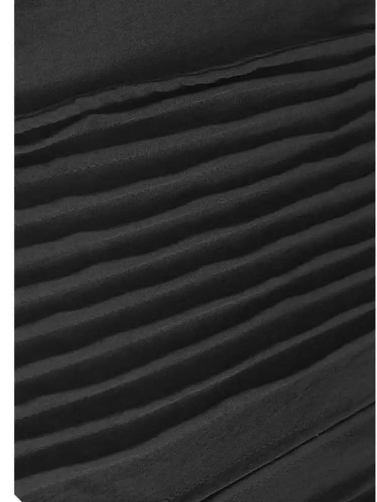 Women Black Pleated Brief Big Size Midi Dress New Round Neck Three-quarter Sleeve Fashion Spring Autumn 2025   1DJ0716