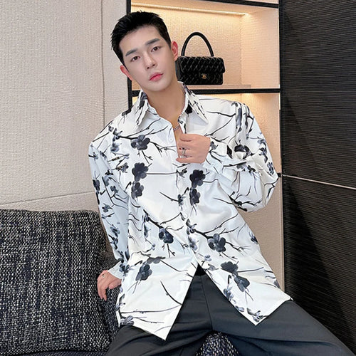 Load image into Gallery viewer, Chinese Style Men&#39;s Shirt Long Sleeve Printed Floral Male New Shirts 2024 Single Breasted Turn-down Collar Tops 9C5114
