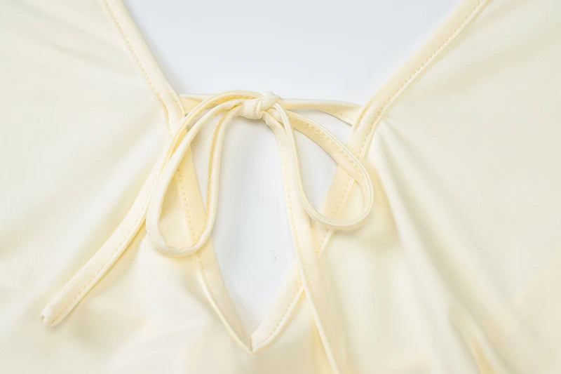 Ruffle Sexy V-neck Backless Sleeveless Lace-up Thigh Split Patchwork Maxi Dress For Women Slim Party Evening  Dress