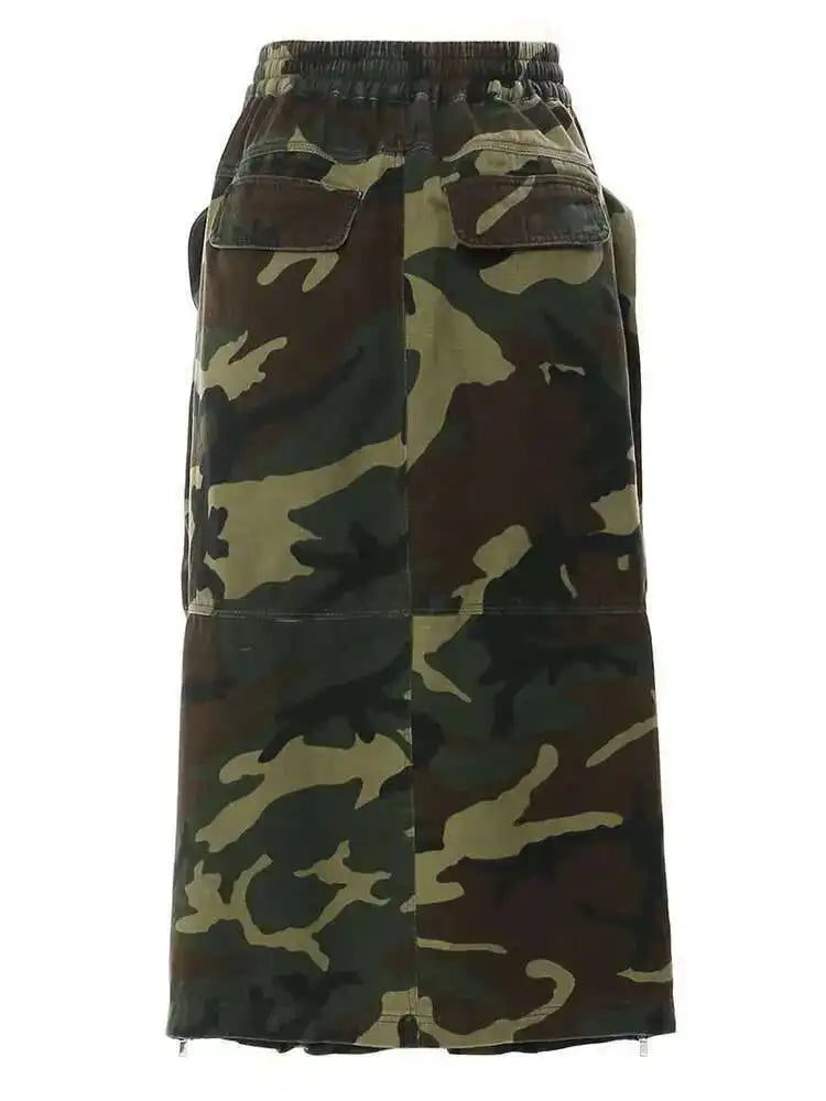 High Elastic Waist Orange Pocket Zipper Long Casual Half-body Skirt Women Fashion Tide New Spring Autumn 2025 1DE9890