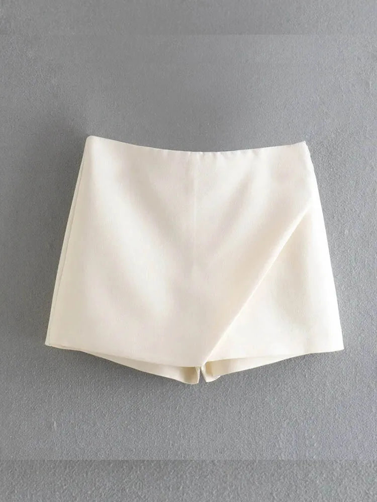 Women Fashion Candy Color Asymmetrical Shorts Skirts Lady Zipper Fly Pockets Hot Shorts Chic Pantalone