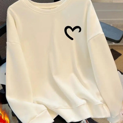 Load image into Gallery viewer, Women Fashion Solid O Neck Plush Heart Velvet Sweatshirt Autumn Winter Long Sleeve Comfort Casual Pullover Top Loose Popular New
