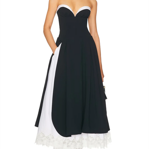 Load image into Gallery viewer, Hit Color Spliced Lace Minimalist Long Dresses for Women Strapless Sleeveless High Waist Elegant Dress Female New
