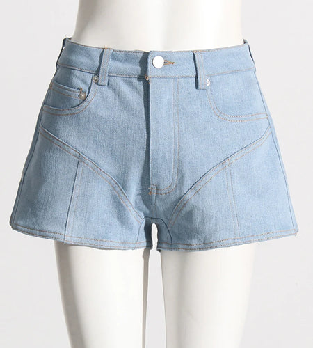 Patchwork Pocket Denim Shorts For Women High Waist Spliced Button Hit Color Slim Sexy Short Pants Female Fashion
