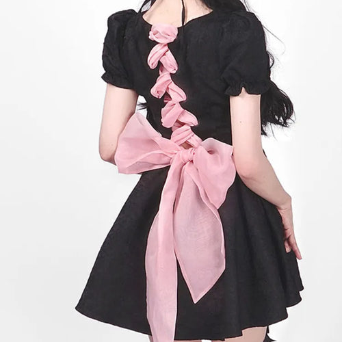 Load image into Gallery viewer, Y2k Gothic Harajuku Bandage Dress Women Sweet Girl Goth Kawaii Cute Lolita Puff Sleeve Black Short Dresses
