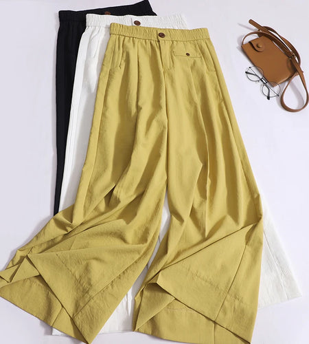 Korean Fashion Women Solid Pleated Pants New High Waisted Casual Wide Leg Trousers Summer Office Lady Clothing 2024 Simplicity