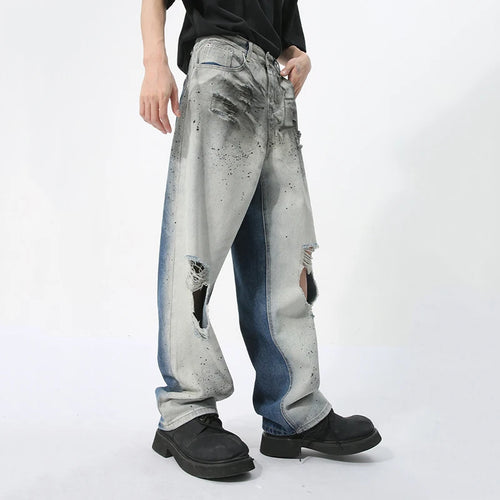 Load image into Gallery viewer, Men&#39;s Denim Pants High Street Paint Dotted Double Sided Perforated Heavy Industry Male Jeans Summer Fashion 9C5739
