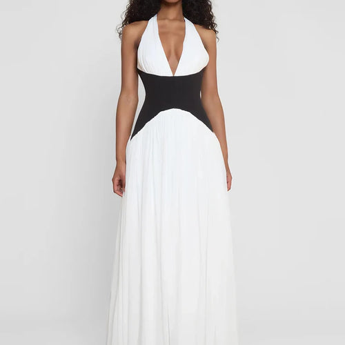 Load image into Gallery viewer, Halter Deep V Neck Backless Sexy Maxi Dress Women Gown Fashion Patchwork Sleeveless High Waist Club Party Long Dress
