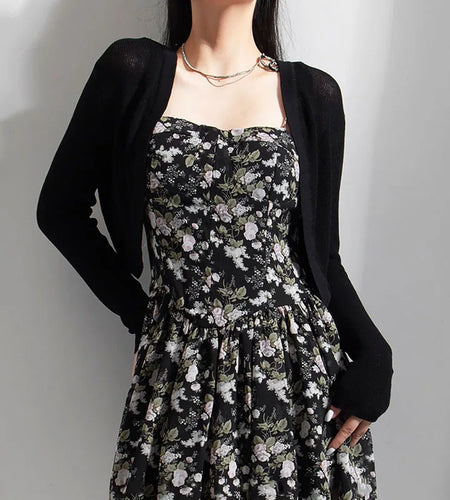 Vintage Y2K Cardigans Crop Tops Long Sleeve Smock Tops Chic Women Knitted Shrug Sweater 90s T Shirt Streetwear  B-067