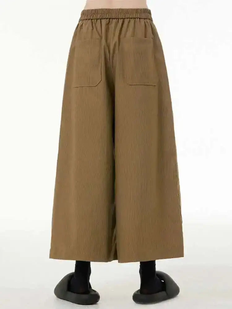 High Elastic Waist Khaki Pleated Pocket Long Wide Leg Pants New Trousers Women Fashion Tide Spring Autumn 2025 1DH6558