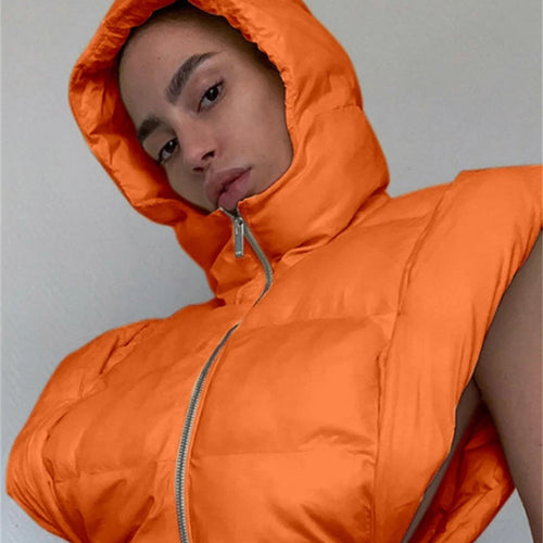 Load image into Gallery viewer, Solid Color Hooded Bread Jacket Sleeveless Vest Coat Cotton Fashion Casual Street Style For Women Daily Outing Wear
