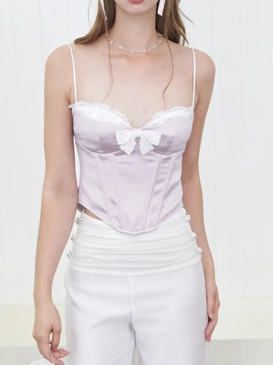 Hit Color Slimming Spliced Lace Vests For Women Strapless Sleeveless Tunic Temperament Vests Female Fashion Style