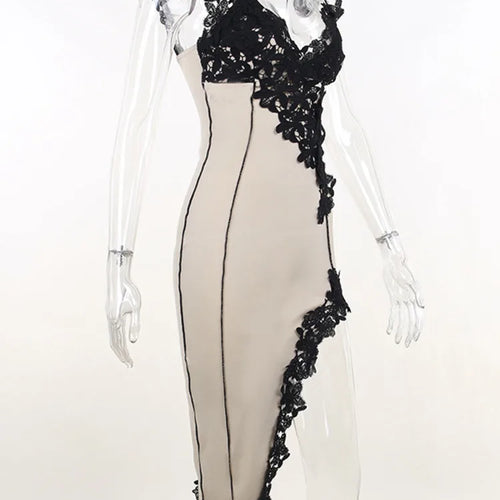 Load image into Gallery viewer, Lace High Split Sexy Midi Dress For Women Robe 2023 New Spaghetti Strap Sleeveless Deep V Neck Party Long Dress Vestido
