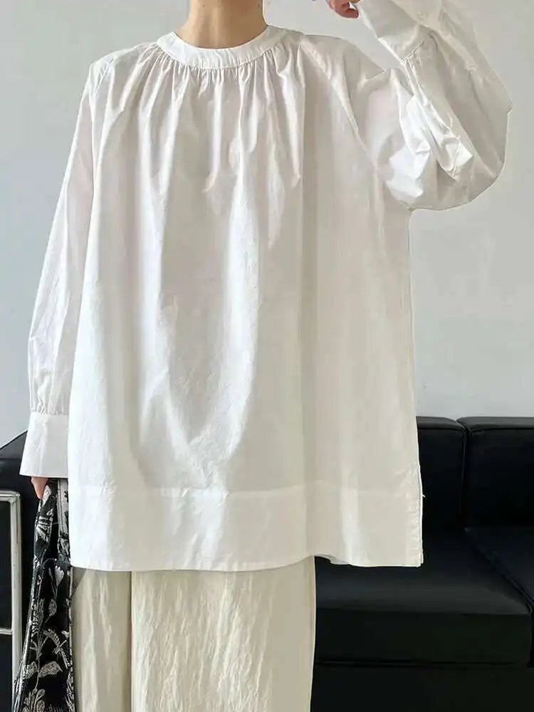 Women Yellow Big Size Long Blouse New Round Neck Long Sleeve Loose Fit Shirt Fashion Tide Spring Autumn 2025 1DH0197