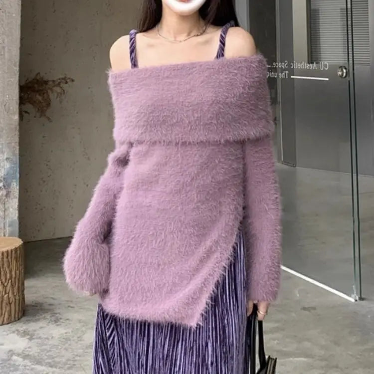 Knitwear Sweaters Tops Women's Clothing Pull Femme Fashion Tunic Jumper Soft Off Shoulder Knitted Pullovers Sueter Mujer 27y364