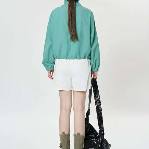 Load image into Gallery viewer, Green Drawstring Big Size Short Jacket New Stand Collar Long Sleeve Women Coat Fashion Tide Spring Autumn 2025 1DH9497
