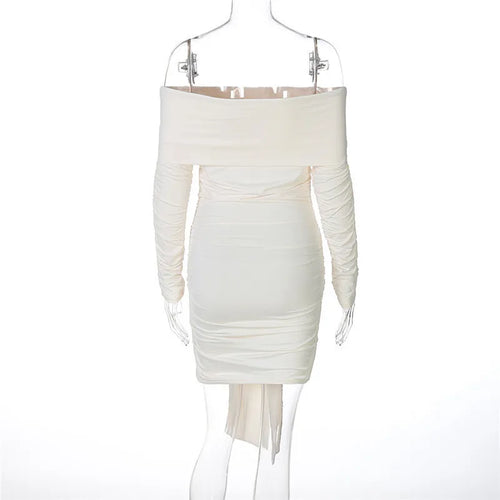 Load image into Gallery viewer, Off-shoulder Long Sleeve Ruched Sexy Mini Dress For Women Fashion Strapless Backless Bodycon Draped Club Dress New
