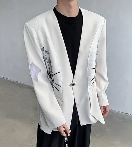 Male Suit Coat New Chinese Orchid Embroidery Decoration Single Breasted Trendy Handsome Men's Casual Clothing 9W1702
