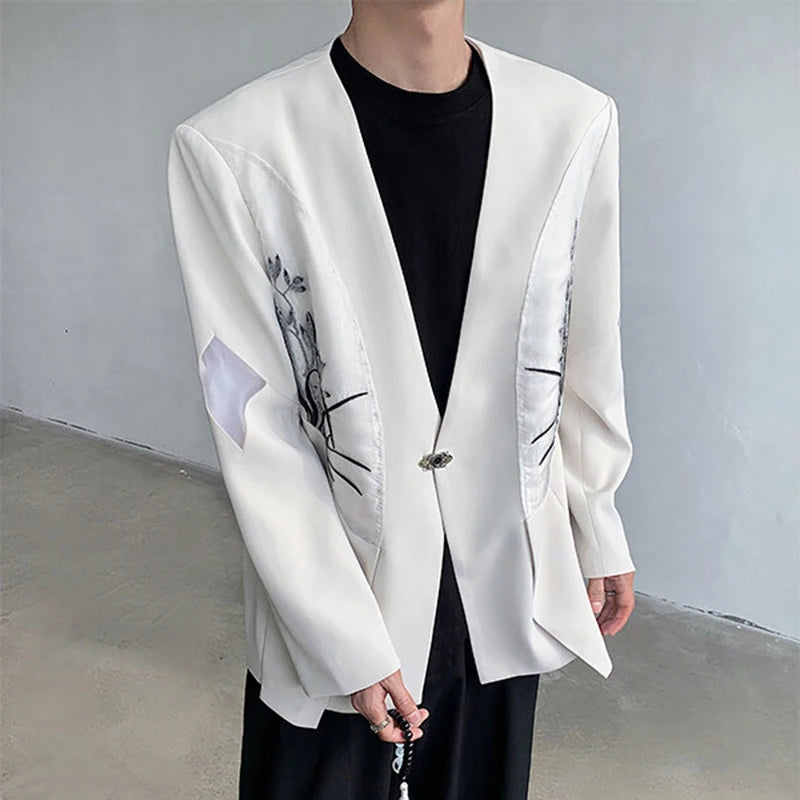 Male Suit Coat New Chinese Orchid Embroidery Decoration Single Breasted Trendy Handsome Men's Casual Clothing 9W1702