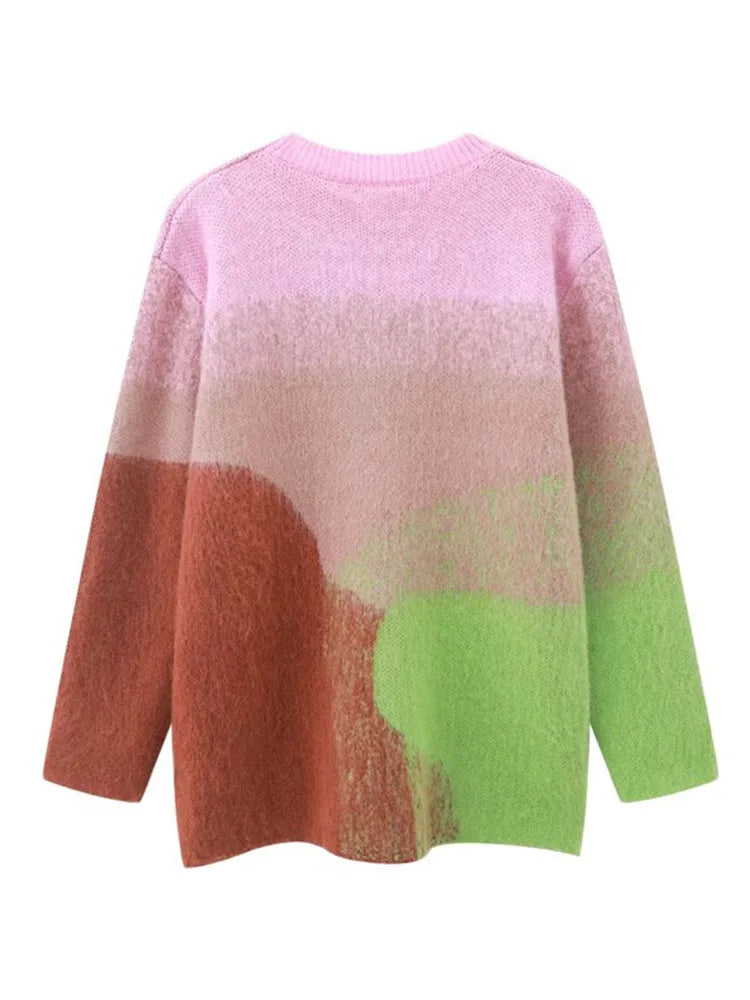 Gradient Colorful O-neck Women's Thicken Sweater Long Sleeve Elegant Lady Pullover 2023 Chic Casual Party High Street C-238