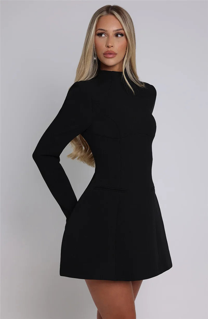 Long Sleeve Backless Sexy Mini Dress For Women Autumn Winter New O Neck High Waist A-line Club Party Sexy Dress Elegant