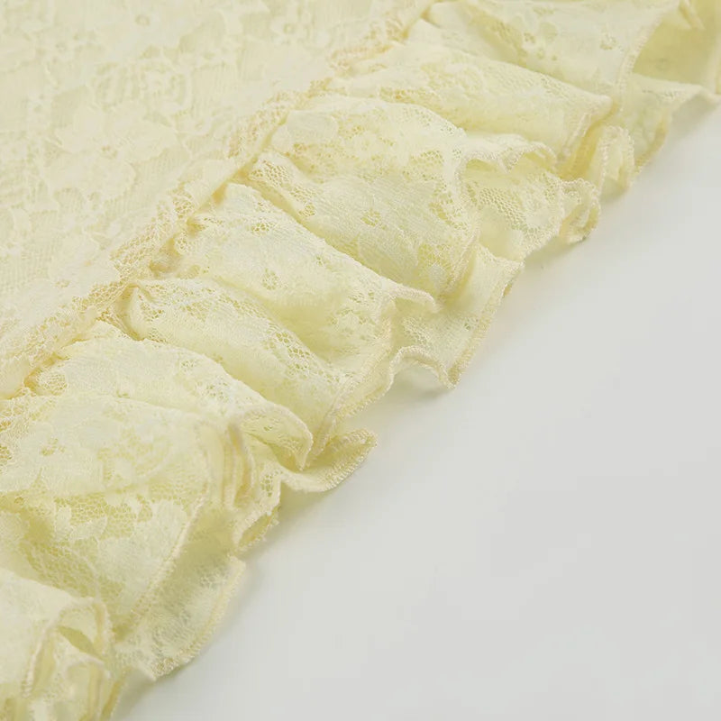 Lace Sleeveless Ruffle Sexy Mini Dress For Women Robe Elegant Deep V Neck Backless Bodycon Club Party Dress Vestido