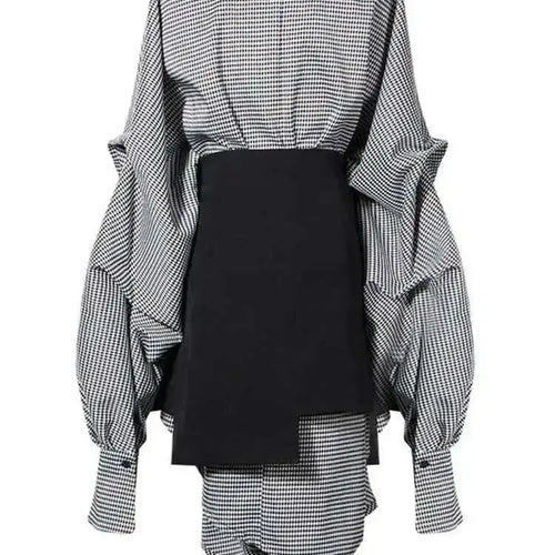 Load image into Gallery viewer, Women Black Plaid Irregular Stitch Big Size Dress New V-Neck Long Sleeve Loose Fit Fashion Tide Spring Autumn 2025 JG892
