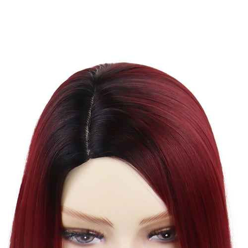 Load image into Gallery viewer, Synthetic Short Bob Wig for White Women Straight Hair Wine Red Wig Black Dark Color Hairline Quality Cosplay Wig Female
