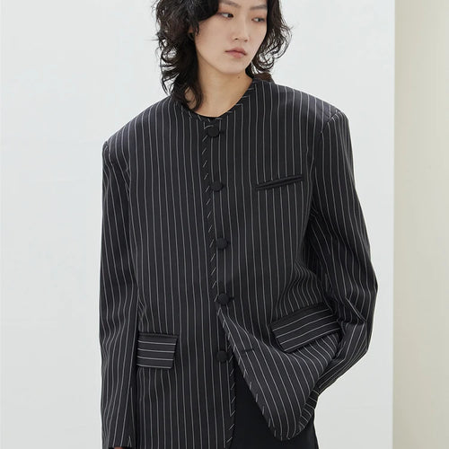Load image into Gallery viewer, Women Black Striped Big Size Casual Blazer New O-neck Long Sleeve Loose Fit Jacket Fashion Tide Spring Autumn 2025 1DH0147
