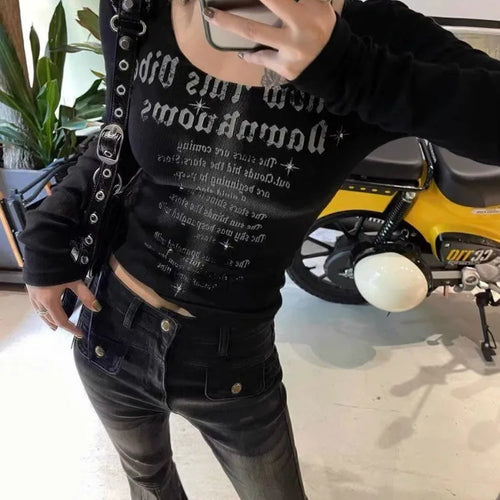 Load image into Gallery viewer, Letter Print Y2k Aesthetic Tee Shirts Femme Casual Vintage Slim Fit Grunge Tops Streetwear Harajuku Women Crop Tshirts Simple
