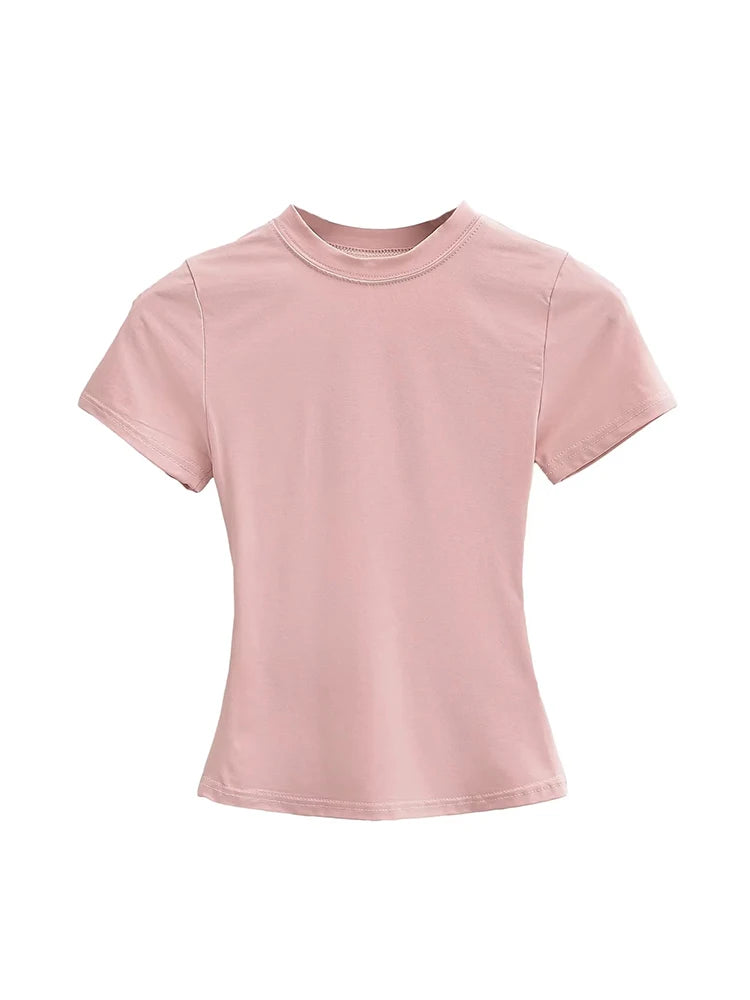 2025 New High Quality Casual T shirt Sexy Slim Short Sleeves Fashion Trend Solid Women Clothing y2k Tops