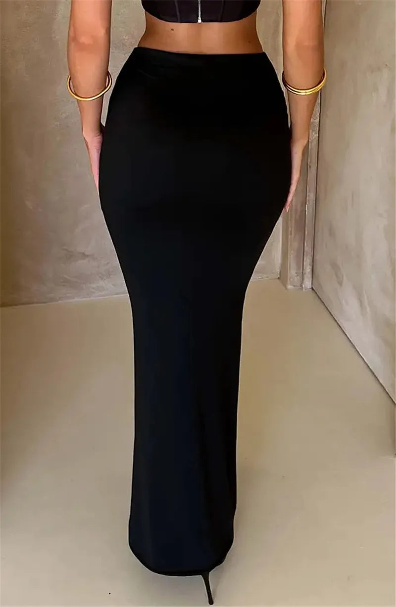 Thickened Fabric Sexy Maxi Skirt Women 2023 Autumn Winter New Solid High Waist Skinny Club Party Long Skirt Elegant