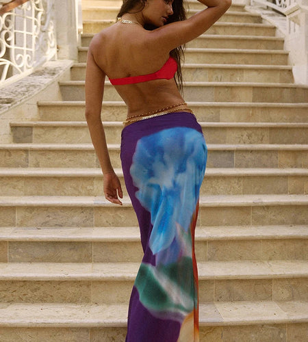 Colorful 2 Piece Set Women Beach Sexy Swimsuit Starfish Buckle Tube Tops+Ruched Belt Skirts Matching Midnight Clubwear