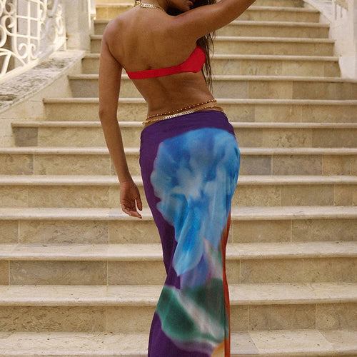 Load image into Gallery viewer, Colorful 2 Piece Set Women Beach Sexy Swimsuit Starfish Buckle Tube Tops+Ruched Belt Skirts Matching Midnight Clubwear
